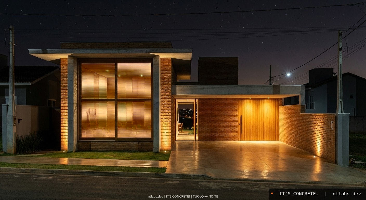 Brick facade at night